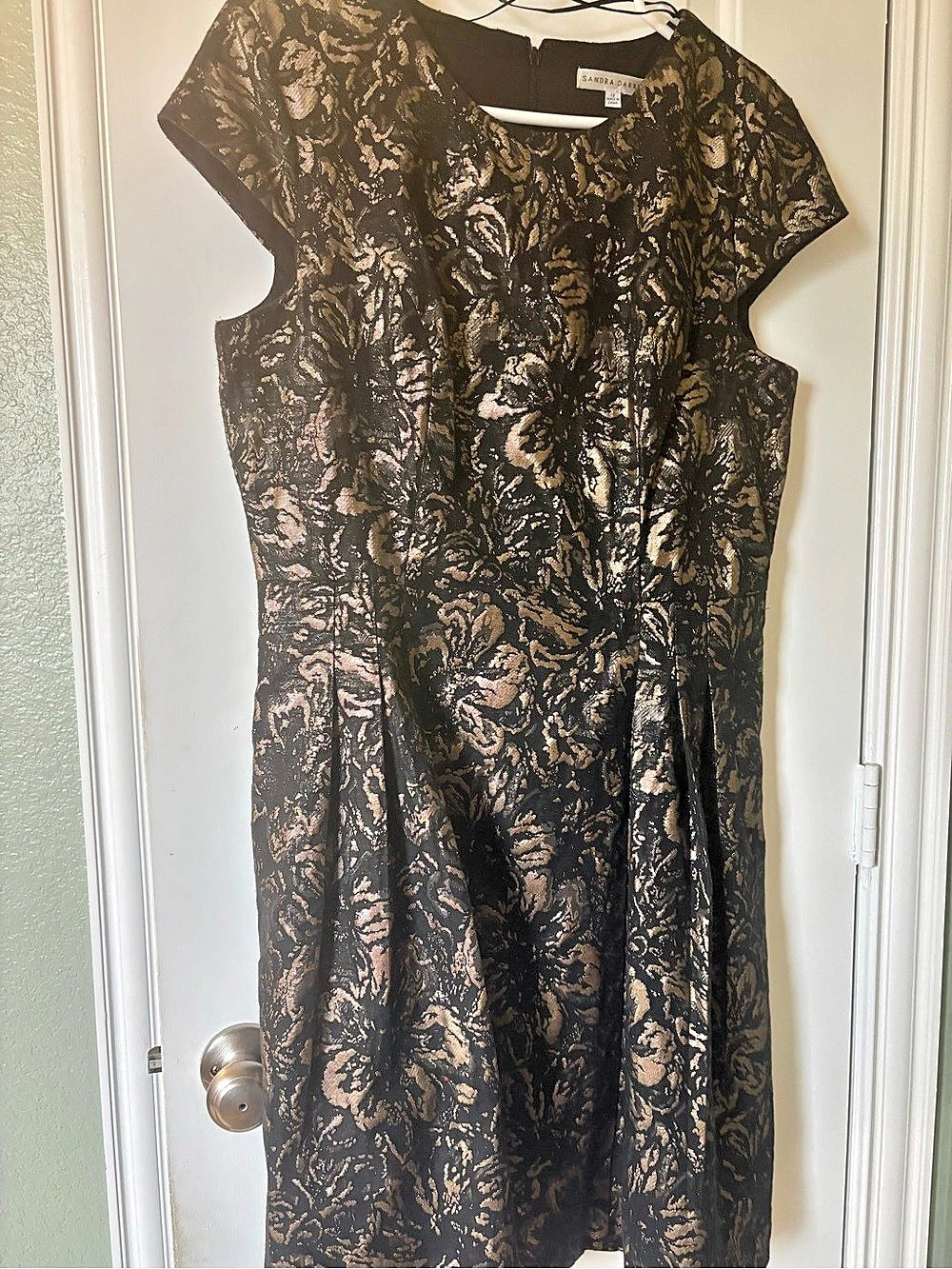 Sandra Darren Floral Lace Mini Dress in Black & Gold Size 12